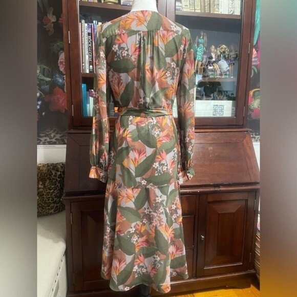 BADGLEY Mischka Multi Floral Ruffle Midi Faux Wrap Dress. - Picture 6 of 15